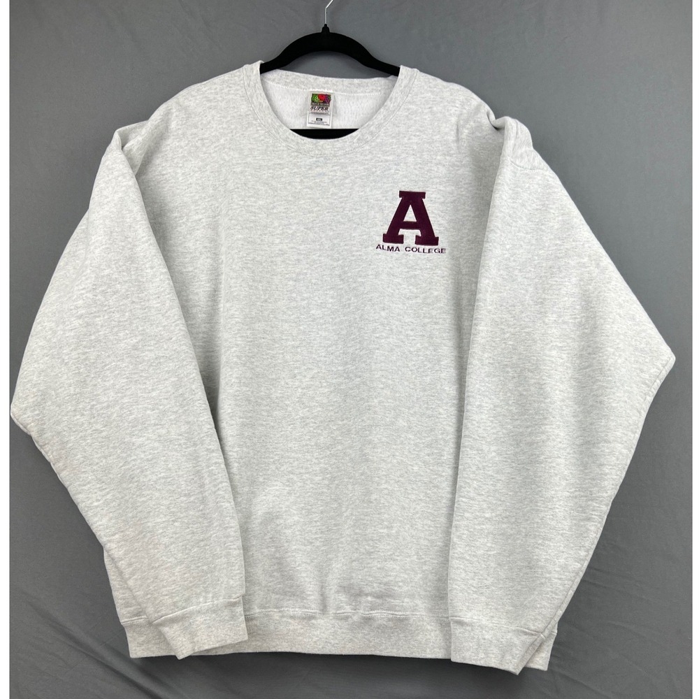 Alma College Fruit of the Loom Sweatshirt Mens XXL Super Cotton Gray Crewneck